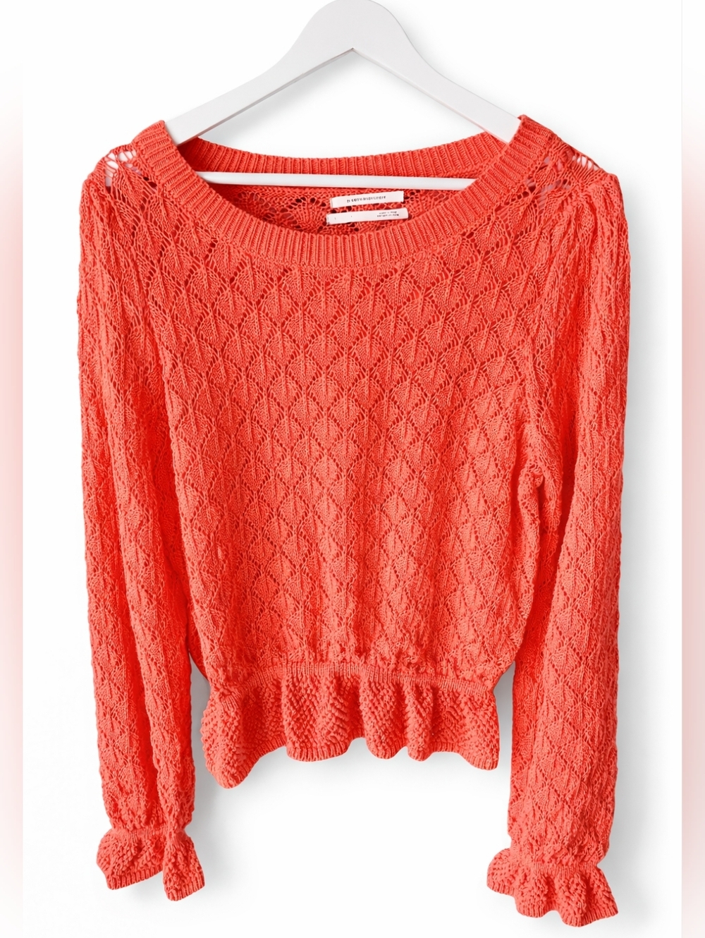 Anthropologie Flounce Hem Pointelle Sweater, Size Large